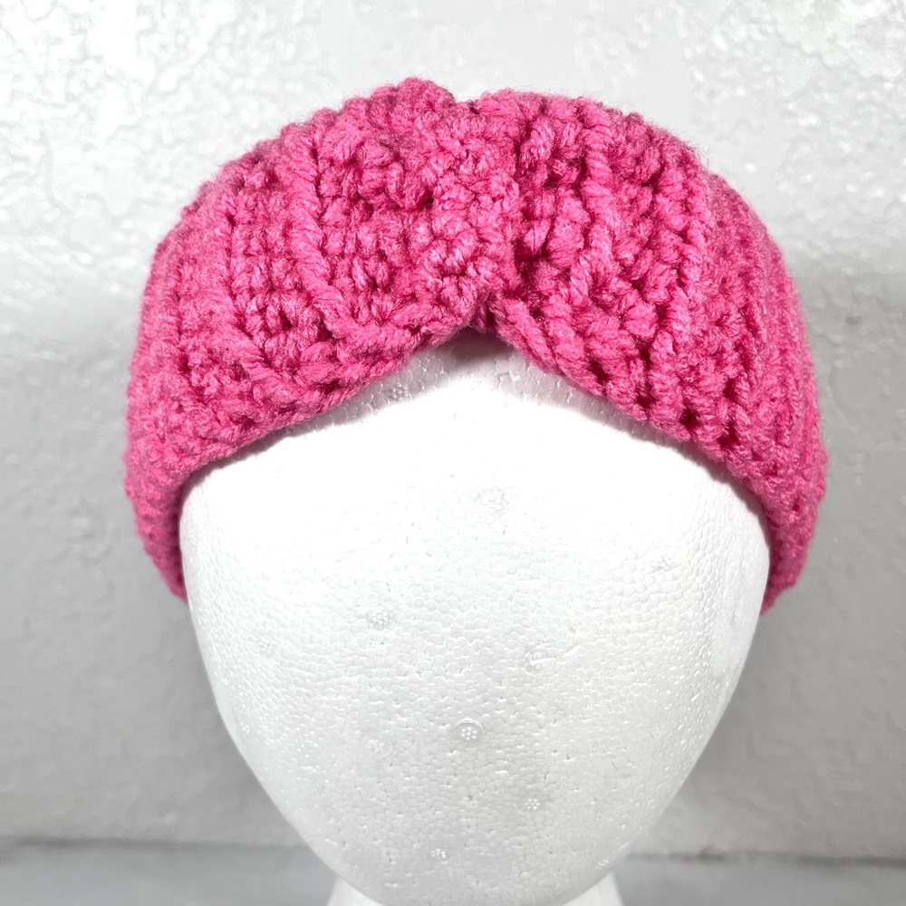 Pink Crochet Cinched Headband